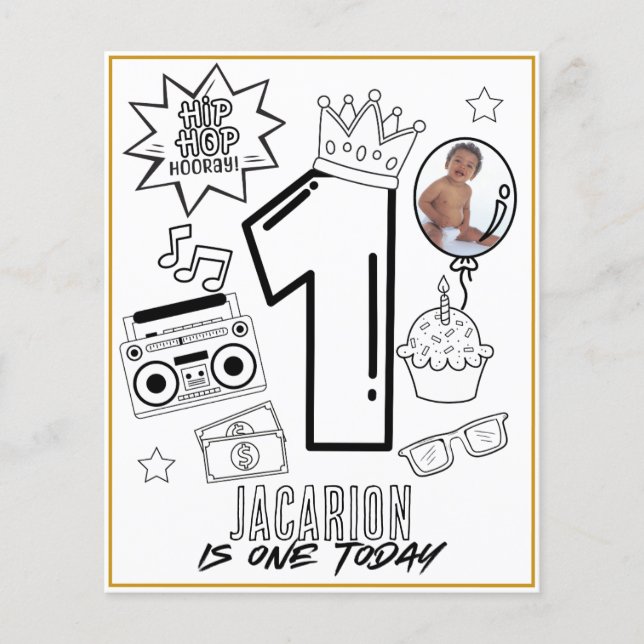 Notorious ONE Hip Hop 1st Birthday Colouring Page (Front)