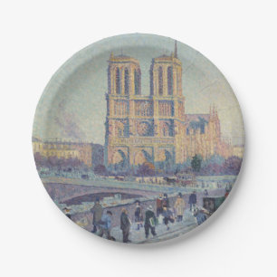 Notre Dame Cathedral Paris France Classic Painting Paper Plate