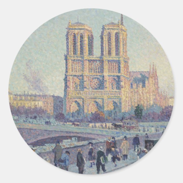 Notre Dame Cathedral Paris France Classic Painting Round Sticker (Front)