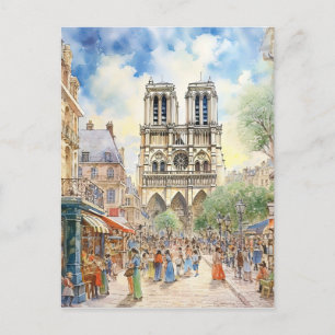 Notre Dame Cathedral Paris Scene Art Postcard