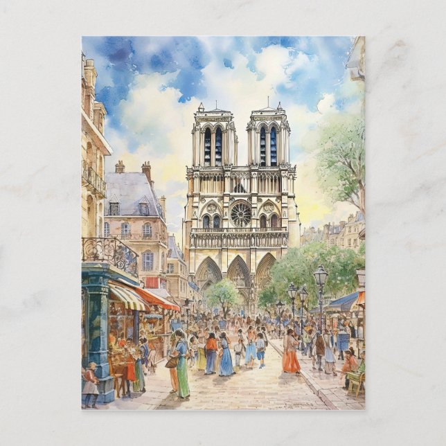Notre Dame Cathedral Paris Scene Art Postcard (Front)