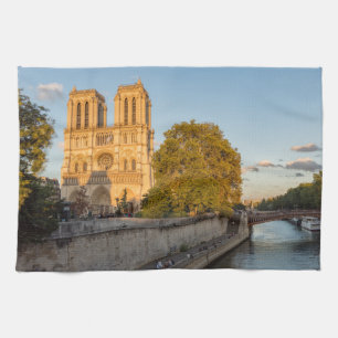 Notre Dame de Paris at Golden Hour - Paris, France Tea Towel