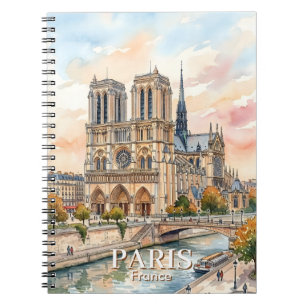 Notre Dame de Paris Cathedral Watercolor Travel Notebook