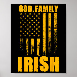Notre Dame Irish God. Family. Vintage Usa Flag Poster
