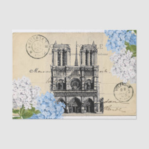 Notre Dame Paris Blue Flower Postcard Tissue Paper