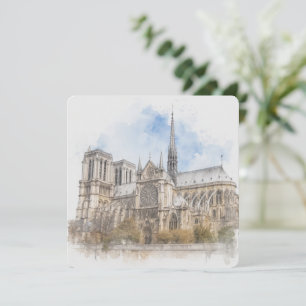 Notre Dame Watercolor, Paris Cathedral Art Card