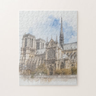 Notre Dame Watercolor, Paris Cathedral Art Jigsaw Puzzle
