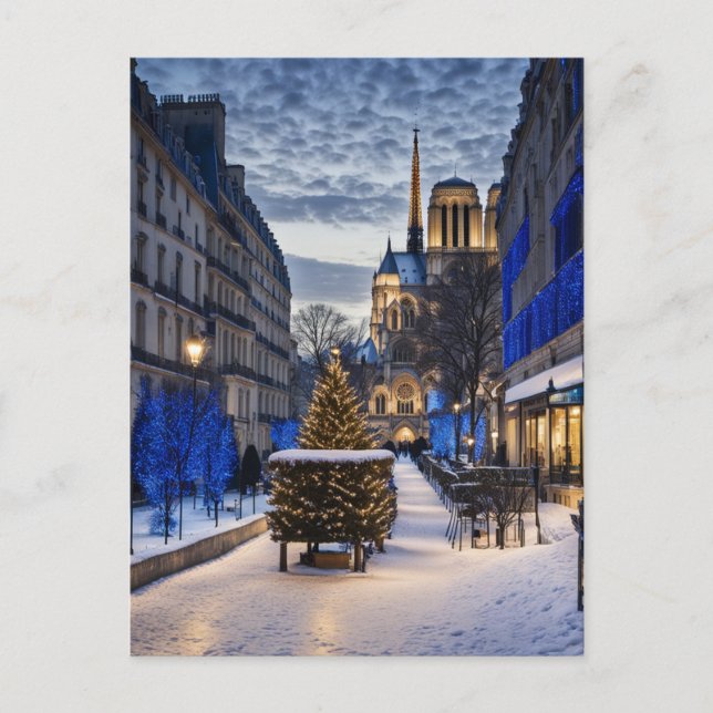 Notre Dame Winter Scene Postcard (Front)