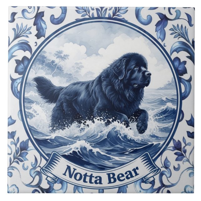 Notta Bear Delft Blue Newfoundland Tile (Front)