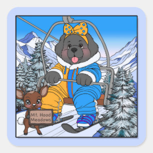 Notta Bear Mt. Hood Meadows Newfoundland Ski Lift Square Sticker