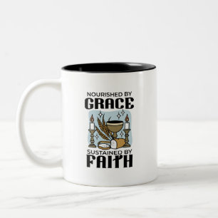 Nourished by Grace, Sustained by Faith Design Two-Tone Coffee Mug