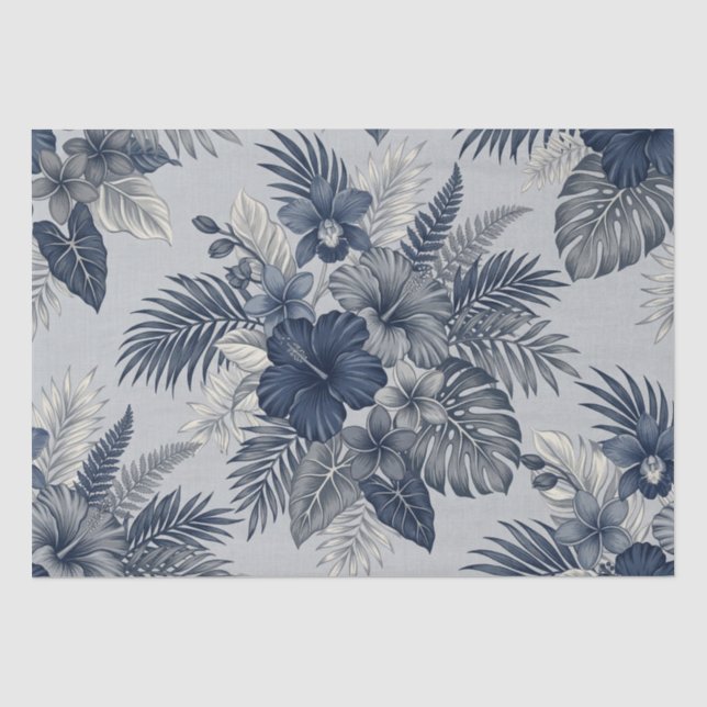 Nourison Aloha Floral Bloom Blue & Grey Tissue Paper (Front)