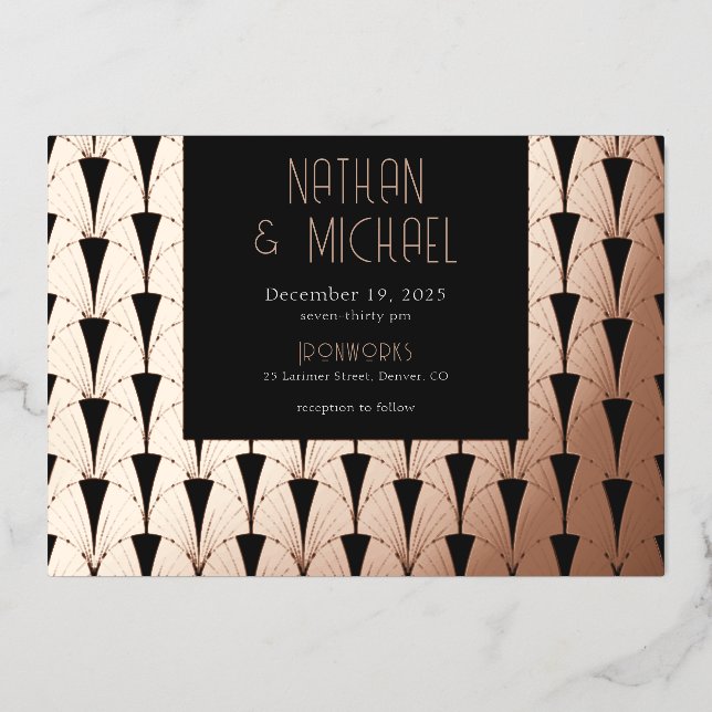 Nouveau Art Deco Rose Foil Invitation (Front)