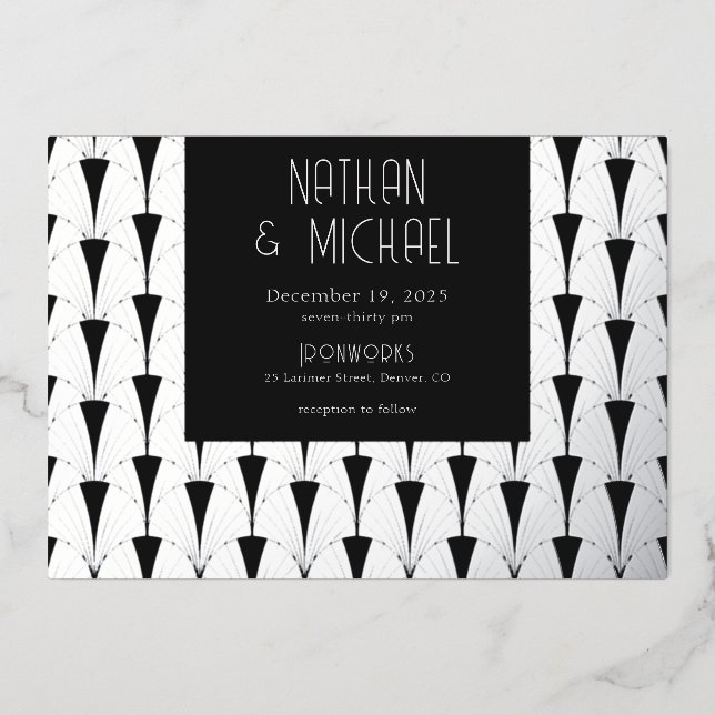 Nouveau Art Deco Silver Foil Invitation (Front)