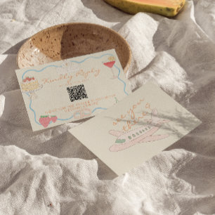 Nouveau Art Drawn Destination QR Code Wedding RSVP Card