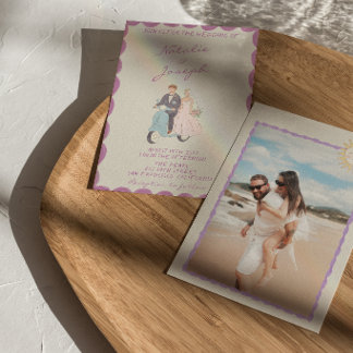 Nouveau Art Drawn Vintage Watercolor Photo Wedding Invitation