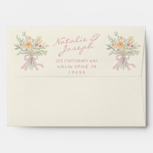 Nouveau Art Hand Drawn Floral Bouquet Wedding Envelope