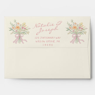 Nouveau Art Hand Drawn Floral Bouquet Wedding Envelope