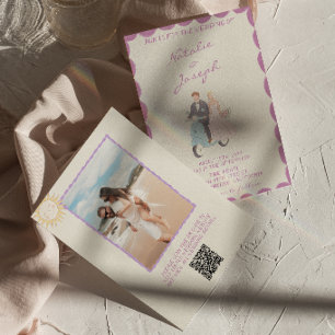 Nouveau Art Hand Drawn Photo QR Code Wedding Invitation