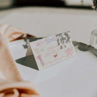 Nouveau Art Hand Drawn Pink Wedding Place Cards