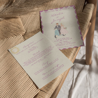 Nouveau Art Hand Drawn Vintage All In One Wedding Invitation