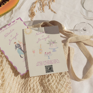 Nouveau Art Hand Drawn Vintage QR Code Wedding Invitation