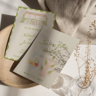 Nouveau Art Hand Drawn Watercolor Venue Wedding Save The Date