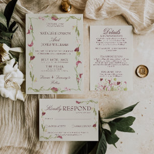 Nouveau Art Watercolor Vintage Floral Wedding Invitation