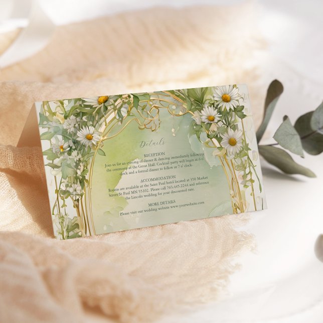 Nouveau Daisies Ivory Green Wedding Enclosure Card (Creator Uploaded)