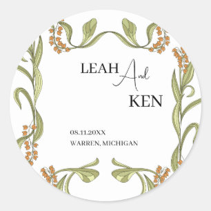 Nouveau Flower Wedding Classic Round Sticker