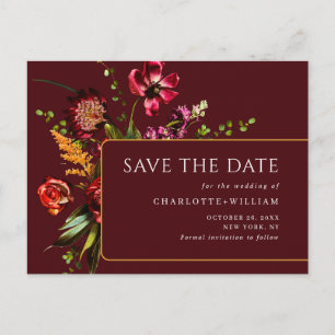 Nouveau Flowers Wedding Save the Date QR Code Postcard