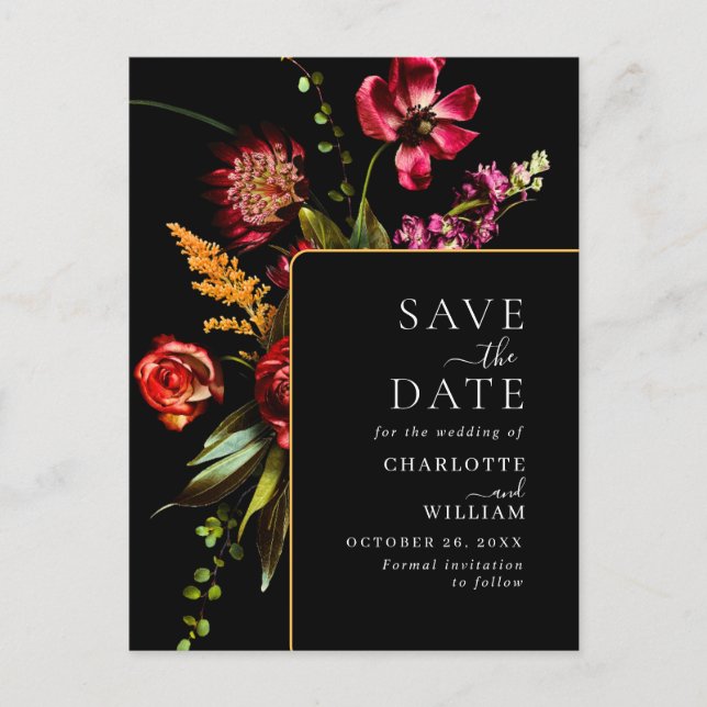 Nouveau Flowers Wedding Save the Date QR Code Postcard (Front)
