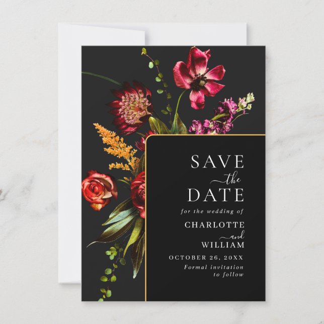 Nouveau Garden Flowers Wedding QR code Save The Date (Front)