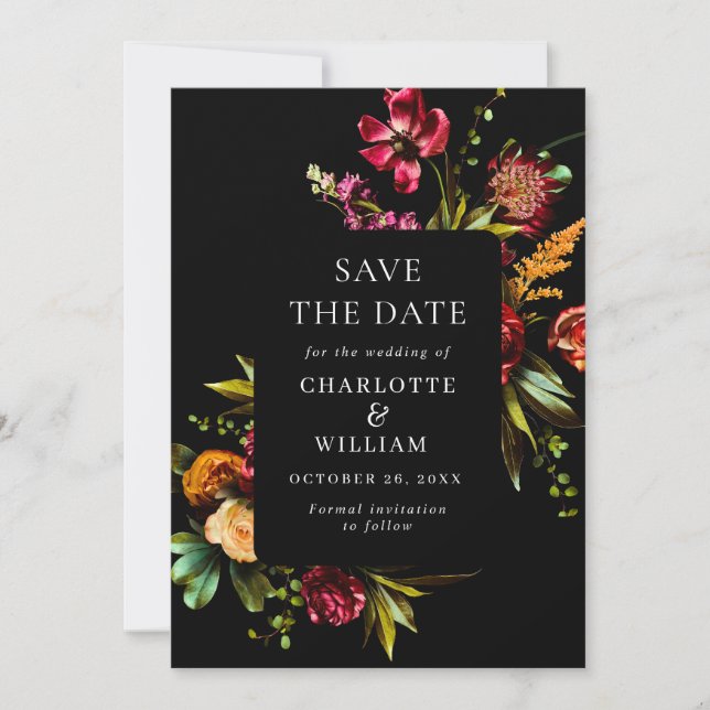 Nouveau Garden Flowers Wedding QR code Save The Date (Front)