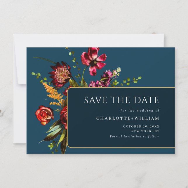 Nouveau Garden Flowers Wedding QR code Save The Date (Front)