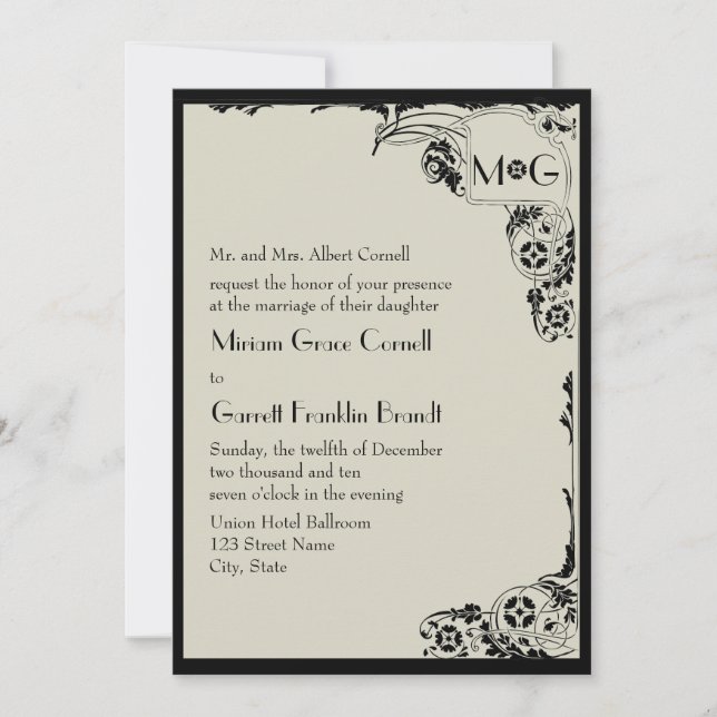 Nouveau Monogram Wedding Invitation (Front)