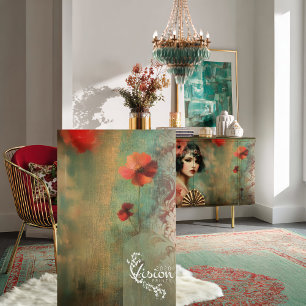 Nouveau Patterns, Faded Floral, Red & Green Tissue Paper