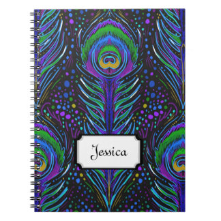 nouveau peacock custom notebook name monogram