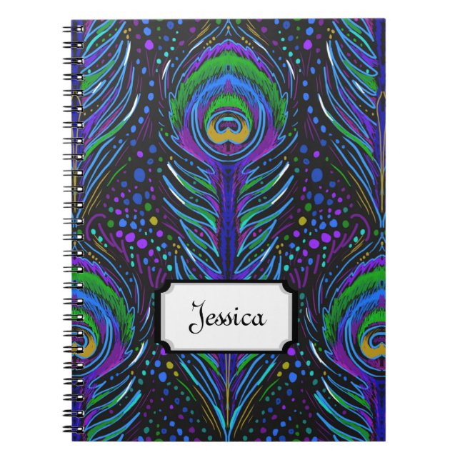 nouveau peacock custom notebook name monogram (Front)