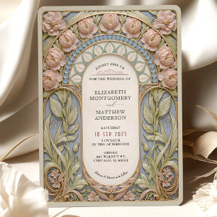 Nouveau Pink & Blue Wedding Invitation
