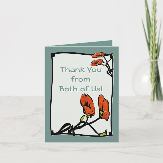 Nouveau Poppies (Thank You From Both Note) Thank You Card (Front)