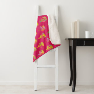 Nouveau Riche Blooms Magenta Sherpa Blanket