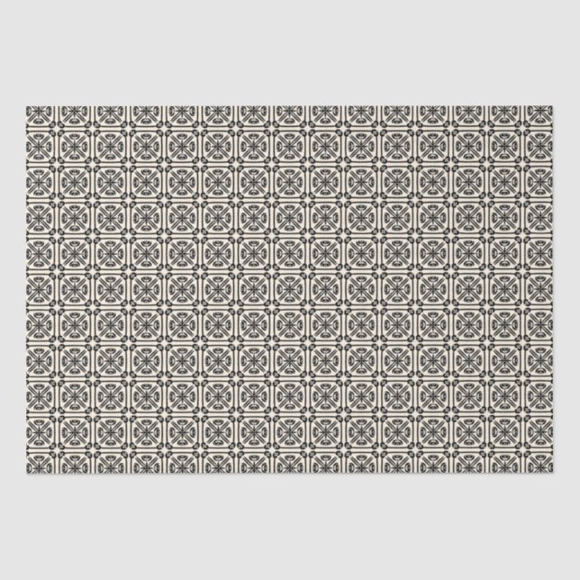 Nouveau Spanish Tile Pattern Black and Cream Tissue Paper (Front)