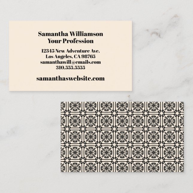 Nouveau Spanish Tile Pattern in Black and Cream Business Card (Front/Back)