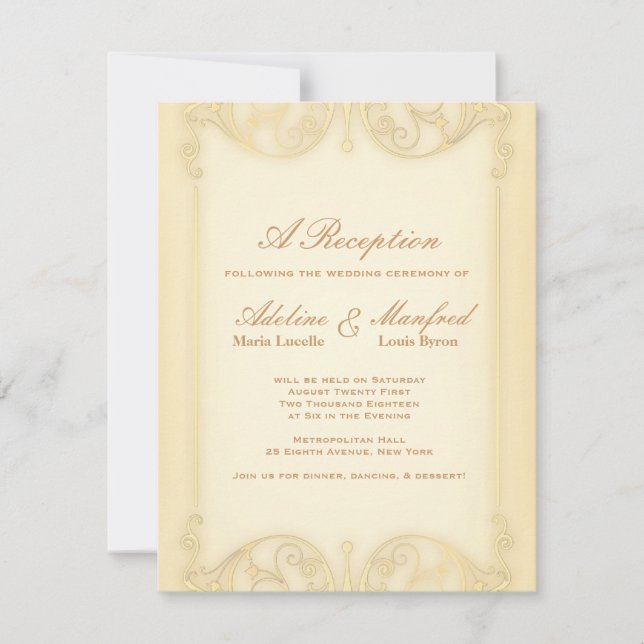 Nouveau Victorian: Pale Gold Fancy Wedding Invitation (Front)