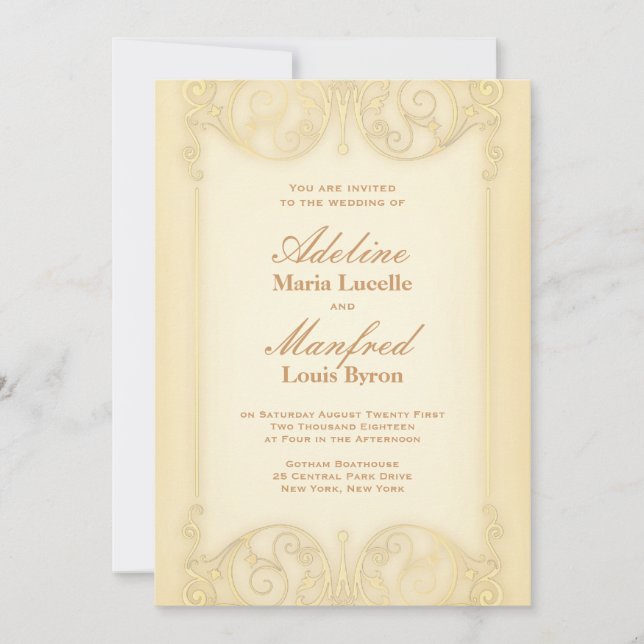 Nouveau Victorian: Pale Gold Fancy Wedding Invitation (Front)