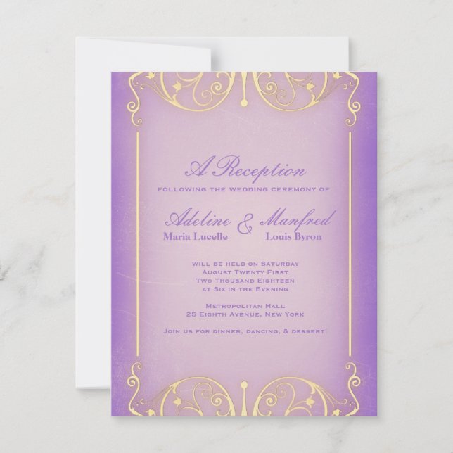 Nouveau Victorian: Pretty Lilac & Gold Wedding Invitation (Front)
