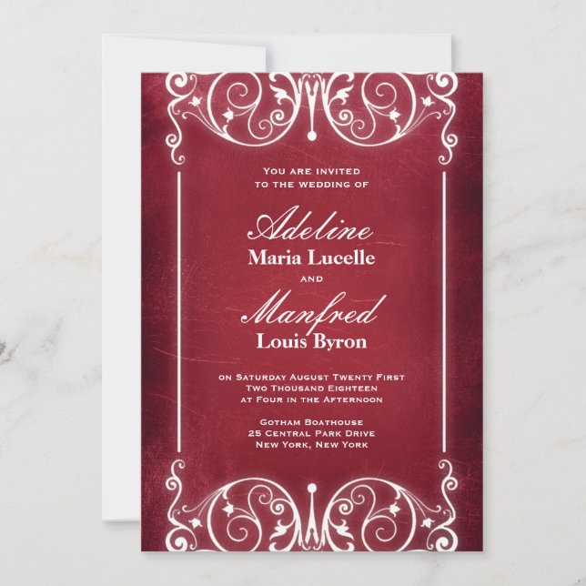 Nouveau Victorian: Red & White Wedding Invitation (Front)