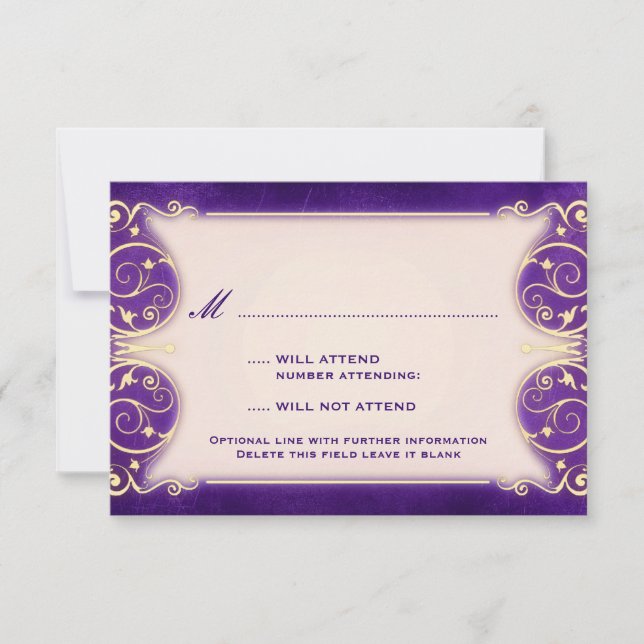 Nouveau Victorian: Vintage Gold & Purple RSVP Card (Front)