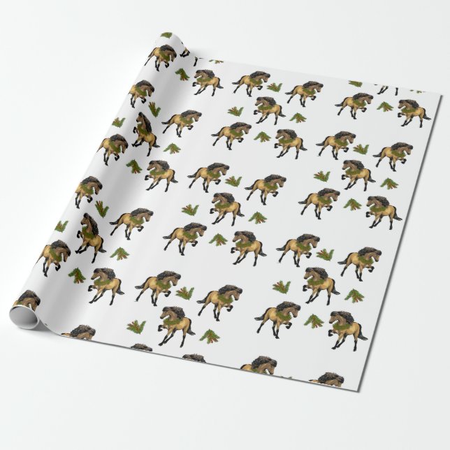 Nouvelle Buckskin Icelandic Horse Christmas Wrapping Paper (Unrolled)